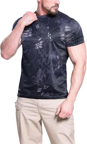 Mens Camo Compression Shirt Short Sleeve Quick Dry Lighweight Athletic Workout T-Shirt Crewneck Sports Tee Base-Layer