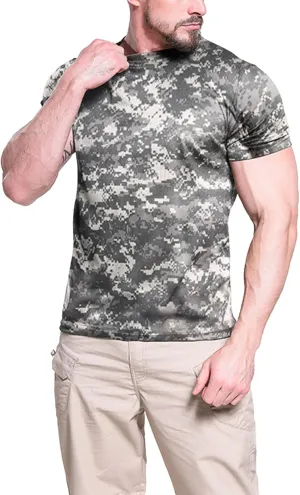 Mens Camo Compression Shirt Short Sleeve Quick Dry Lighweight Athletic Workout T-Shirt Crewneck Sports Tee Base-Layer