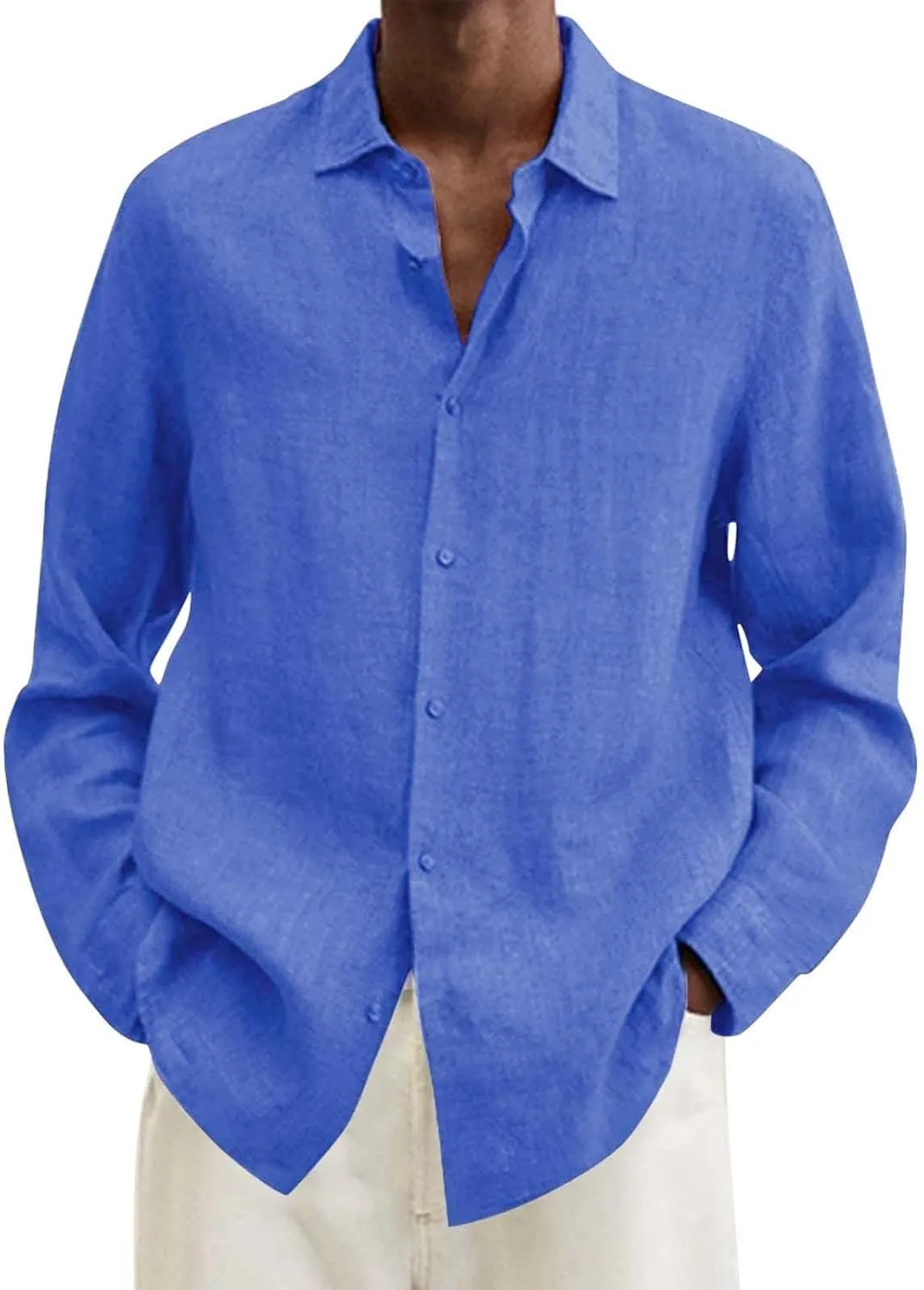 Men's Casual Button Down Shirt Cotton Solid Color Pocket Long Sleeve Shirt Top Long Sleeve T Shirt Men Mens Shirts