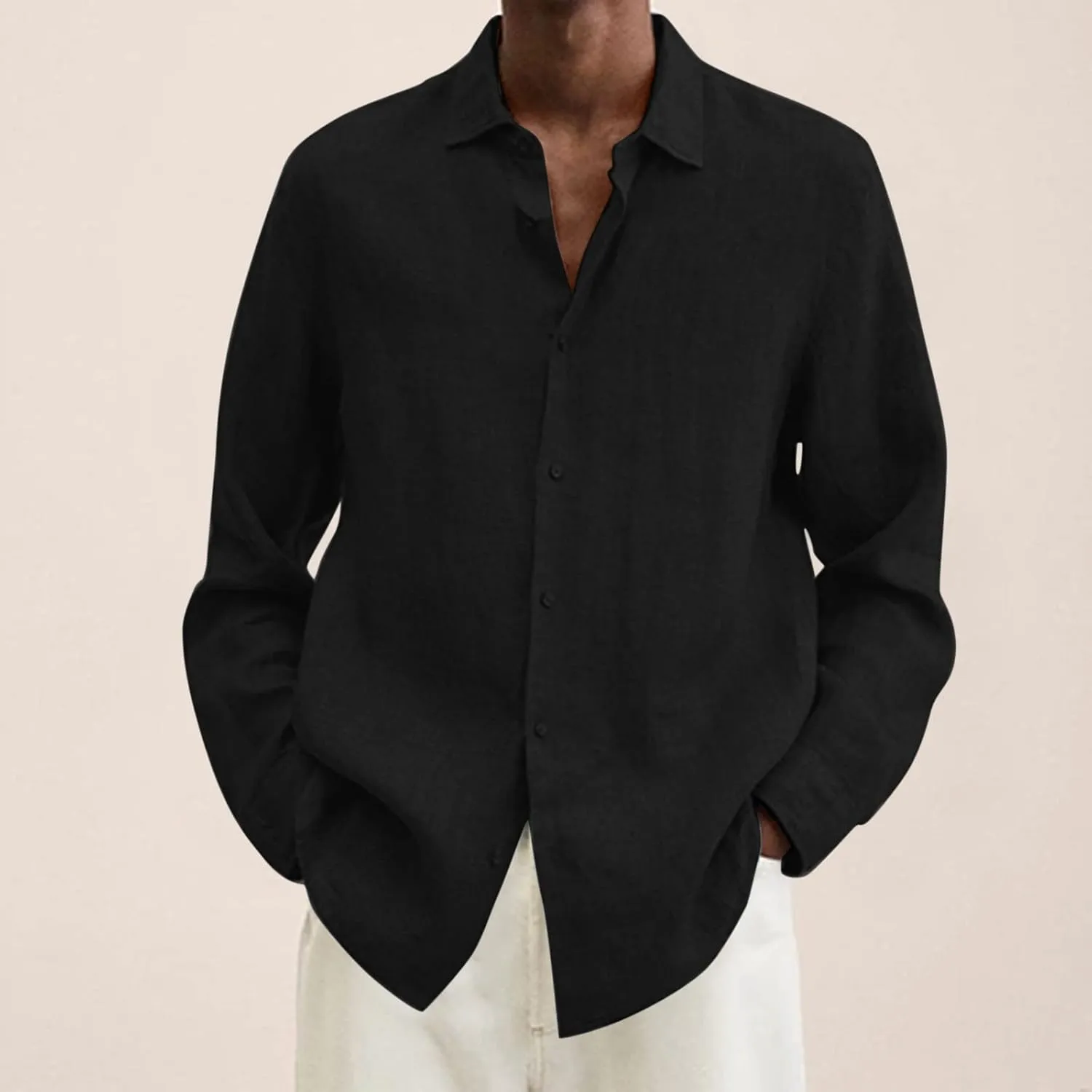 Men's Casual Button Down Shirt Cotton Solid Color Pocket Long Sleeve Shirt Top Long Sleeve T Shirt Men Mens Shirts