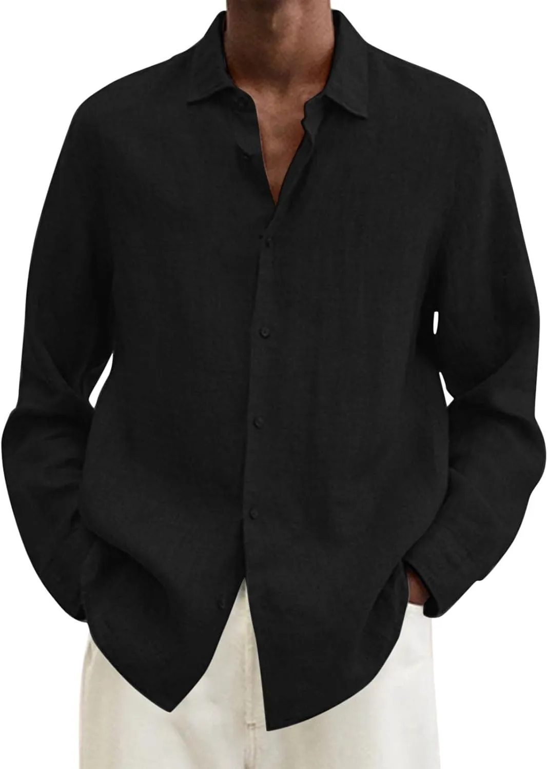 Men's Casual Button Down Shirt Cotton Solid Color Pocket Long Sleeve Shirt Top Long Sleeve T Shirt Men Mens Shirts