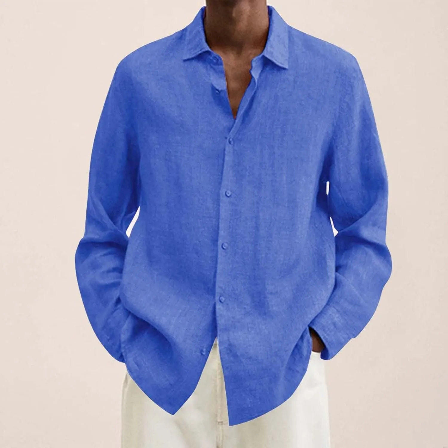 Men's Casual Button Down Shirt Cotton Solid Color Pocket Long Sleeve Shirt Top Long Sleeve T Shirt Men Mens Shirts