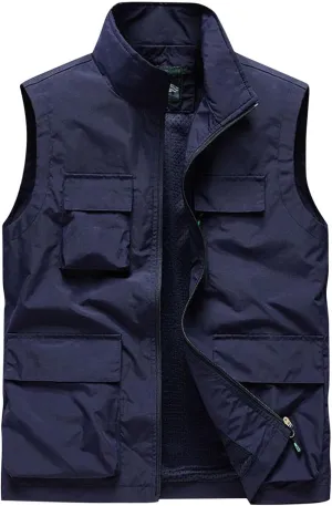 Men's Casual Lightweight Outdoor Vest Work Fish Photo Travel Vest Cargo Utility Vest Multi Pockets Sleeveless Jacket