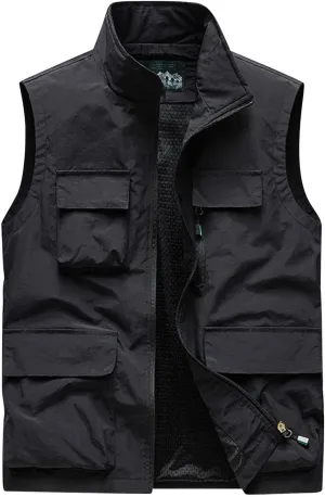 Men's Casual Lightweight Outdoor Vest Work Fish Photo Travel Vest Cargo Utility Vest Multi Pockets Sleeveless Jacket