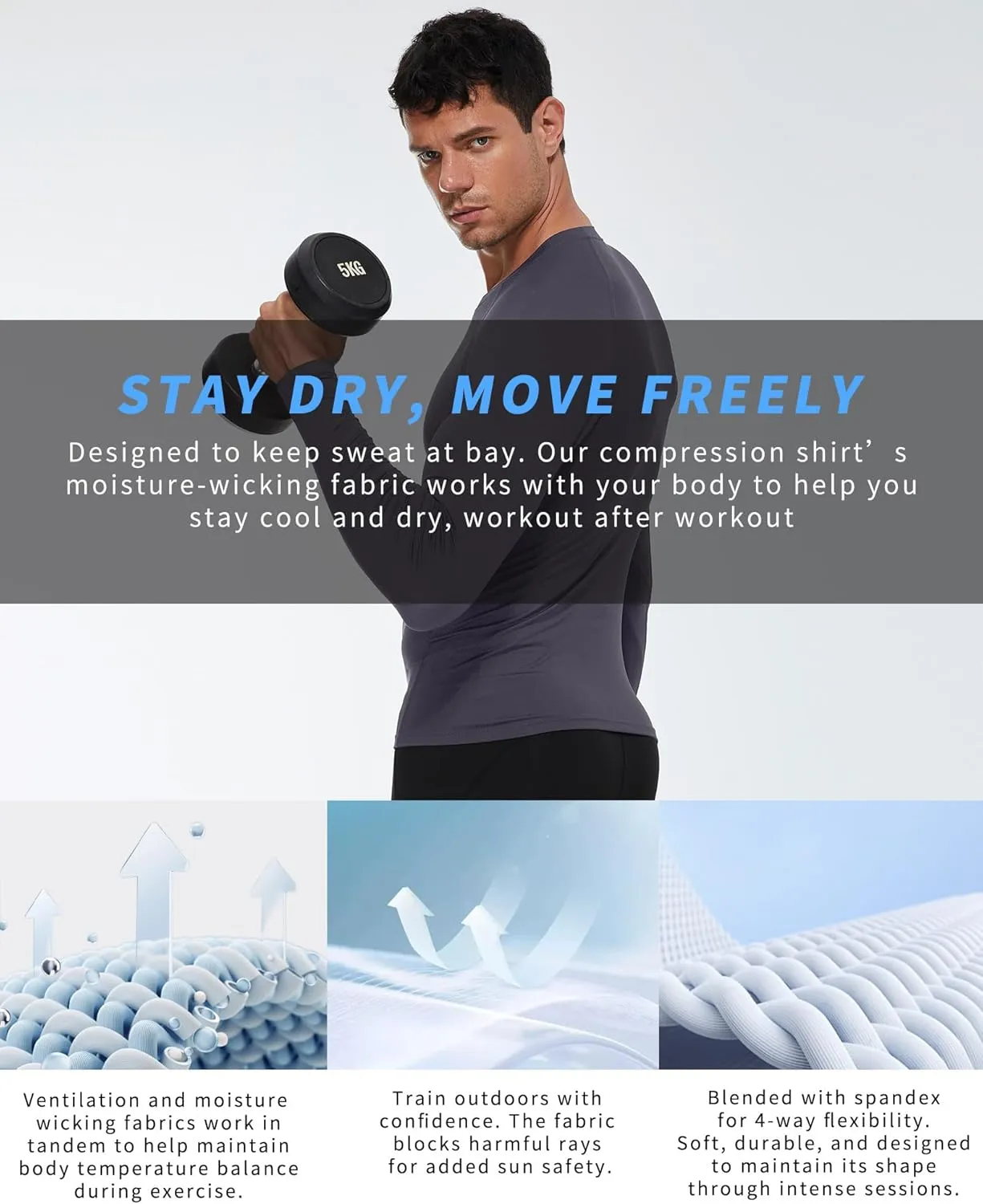 Men's Compression Shirt Long Sleeve Cool Dry Athletic Sports Baselayer Undershirts Running Workout Gym Top T-Shirt