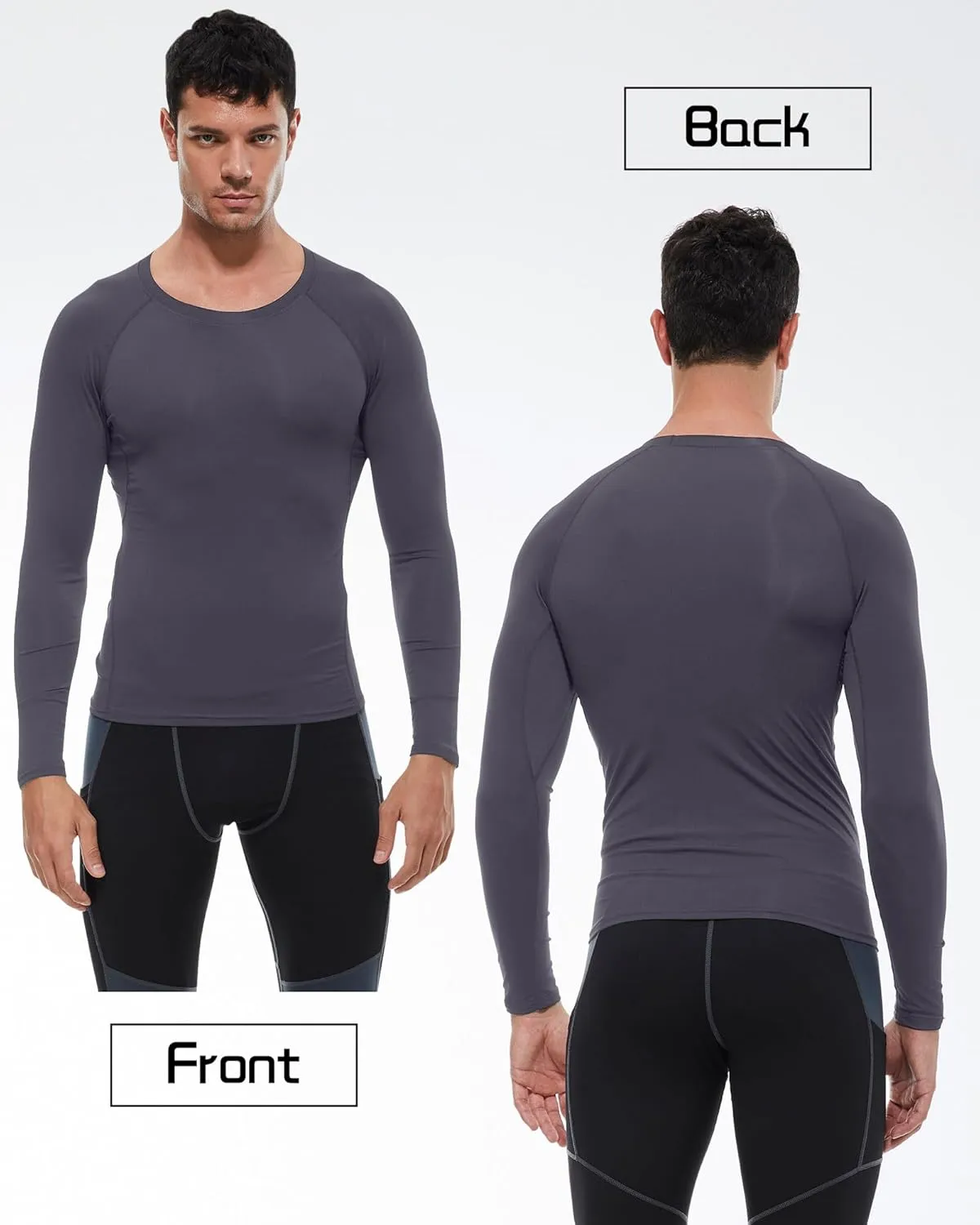 Men's Compression Shirt Long Sleeve Cool Dry Athletic Sports Baselayer Undershirts Running Workout Gym Top T-Shirt