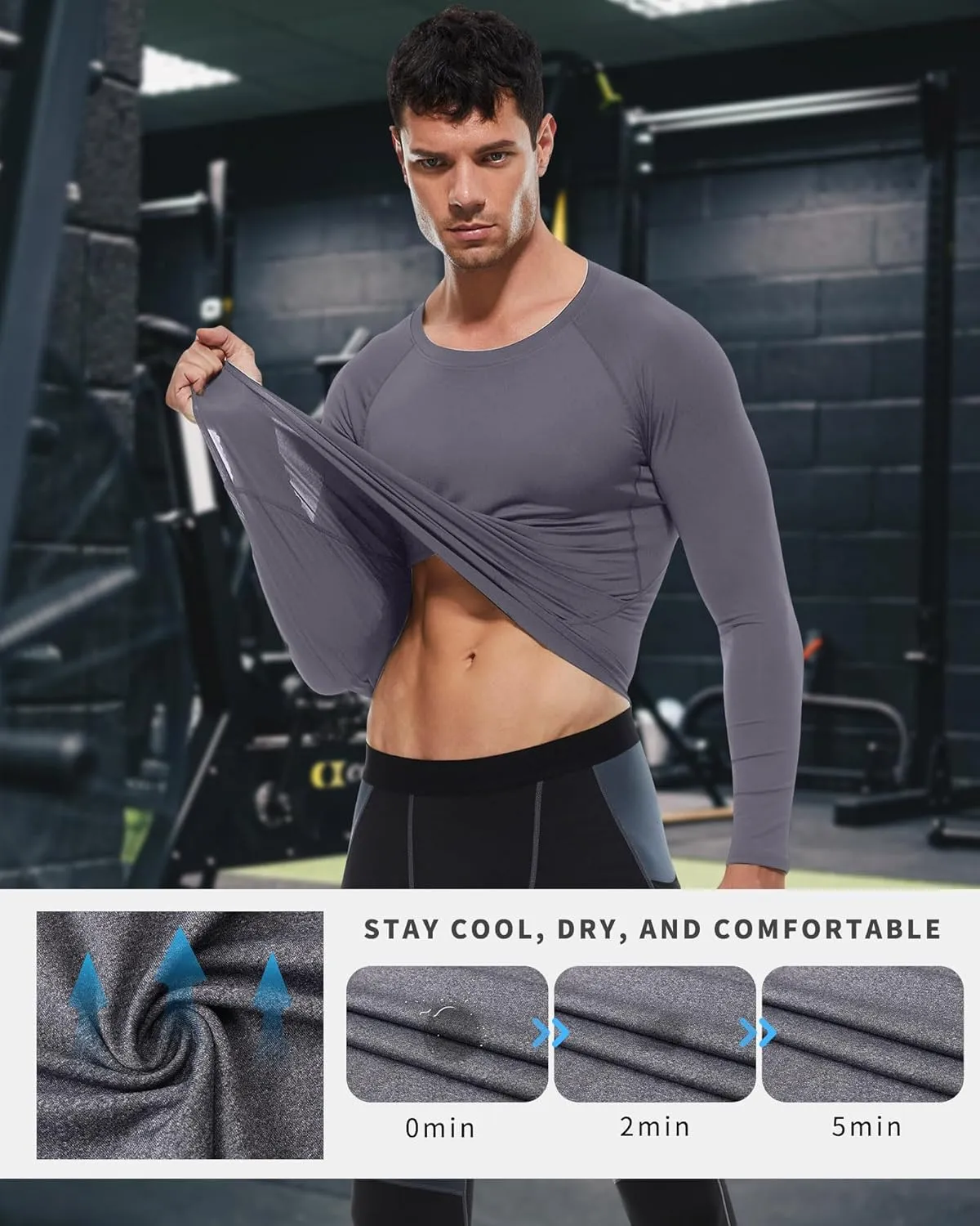 Men's Compression Shirt Long Sleeve Cool Dry Athletic Sports Baselayer Undershirts Running Workout Gym Top T-Shirt