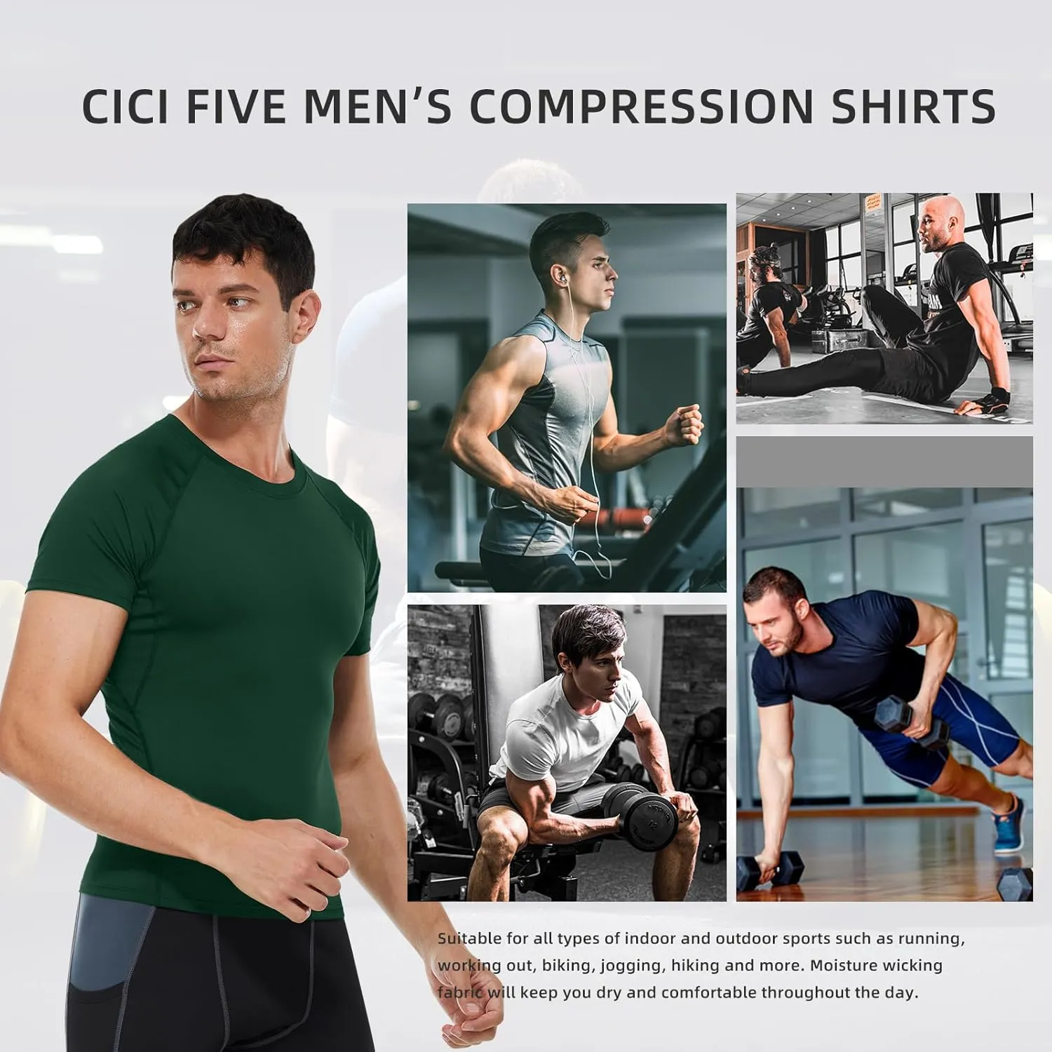 Men's Compression Shirt Short Sleeve Athletic Workout T Shirt Quick Dry Undershirts Baselayer Gym Tops