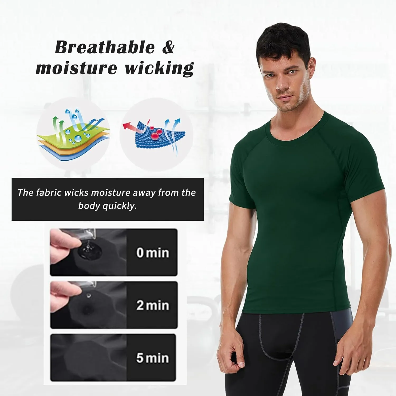 Men's Compression Shirt Short Sleeve Athletic Workout T Shirt Quick Dry Undershirts Baselayer Gym Tops