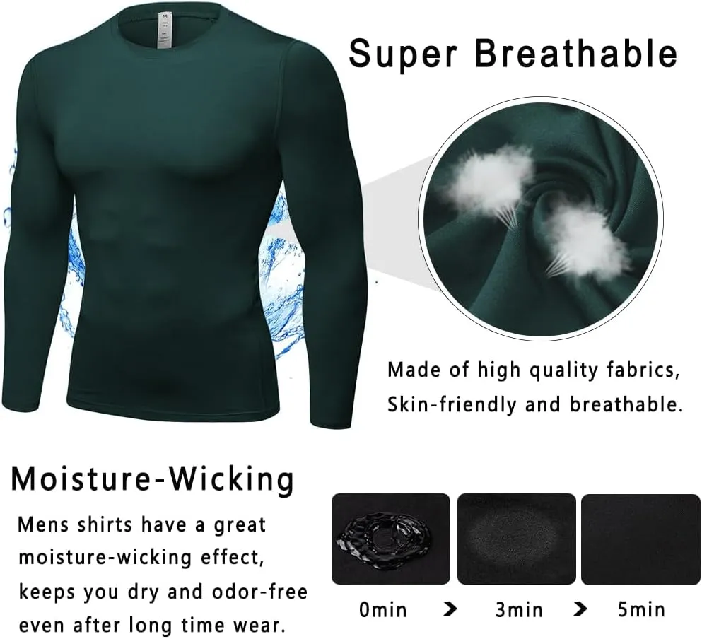 Men's Compression Shirts Long Sleeve Athletic T-Shirts Workout Running Tops Quick Dry Baselayer Undershirts for Football