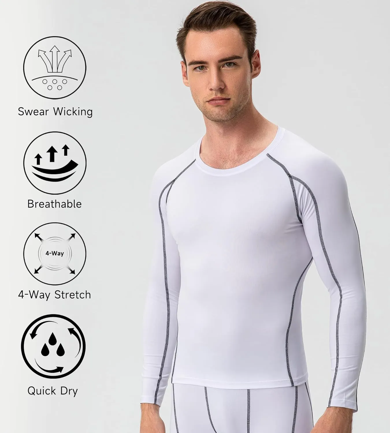Men's Compression Shirts Long Sleeve Sport Workout T-Shirt Running Cool Dry Tops Active Baselayer Undershirts