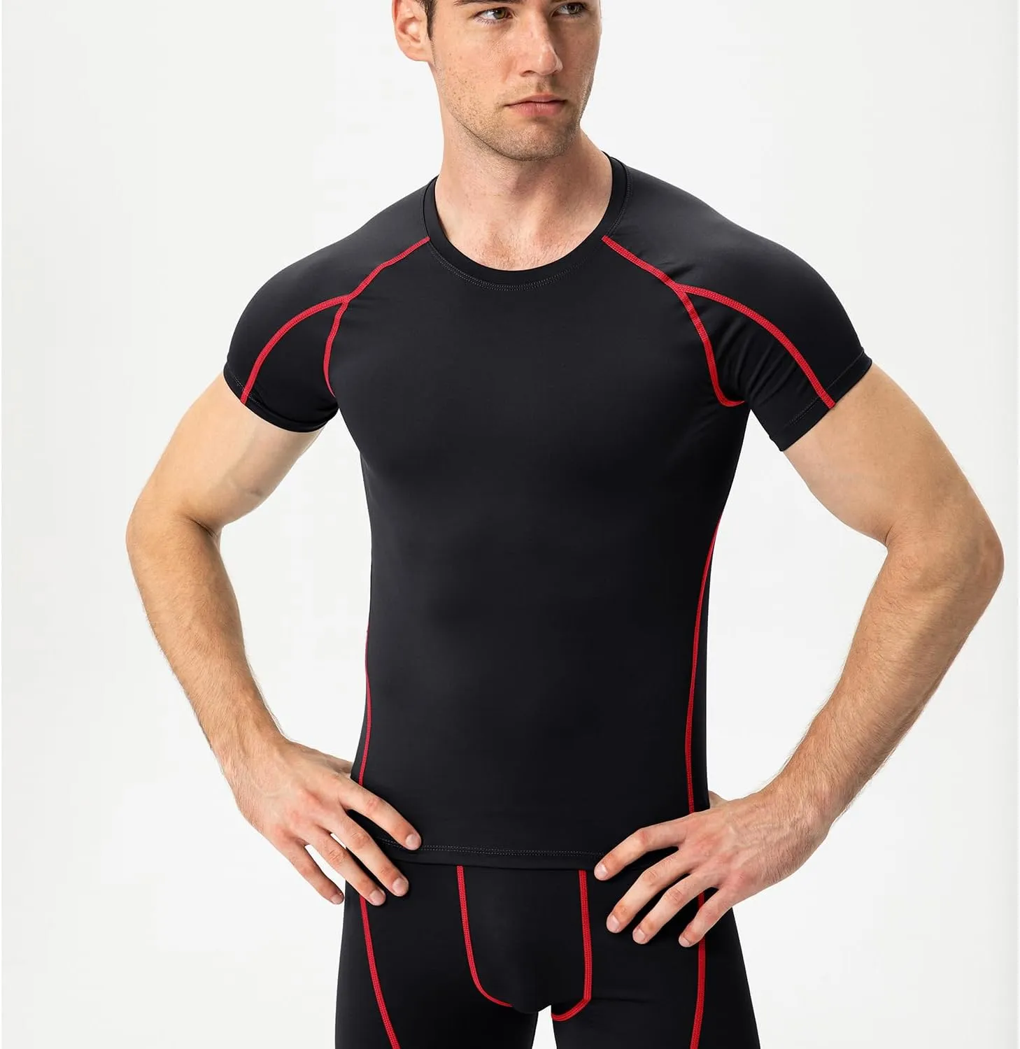Men's Compression Shirts Short Sleeve Breathable Sports Athletic Quick Dry Tops Workout Base Layer Cycling T-Shirts