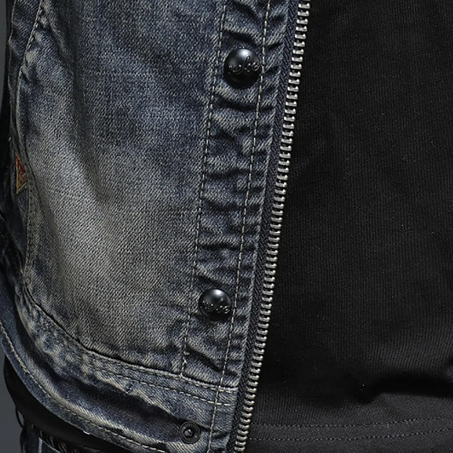 Men's Denim Jacket Fashion Punk Style Hipster Streetwear Coat Zip Pocket Stand Collar Plus Size Cargo Outwear Tops