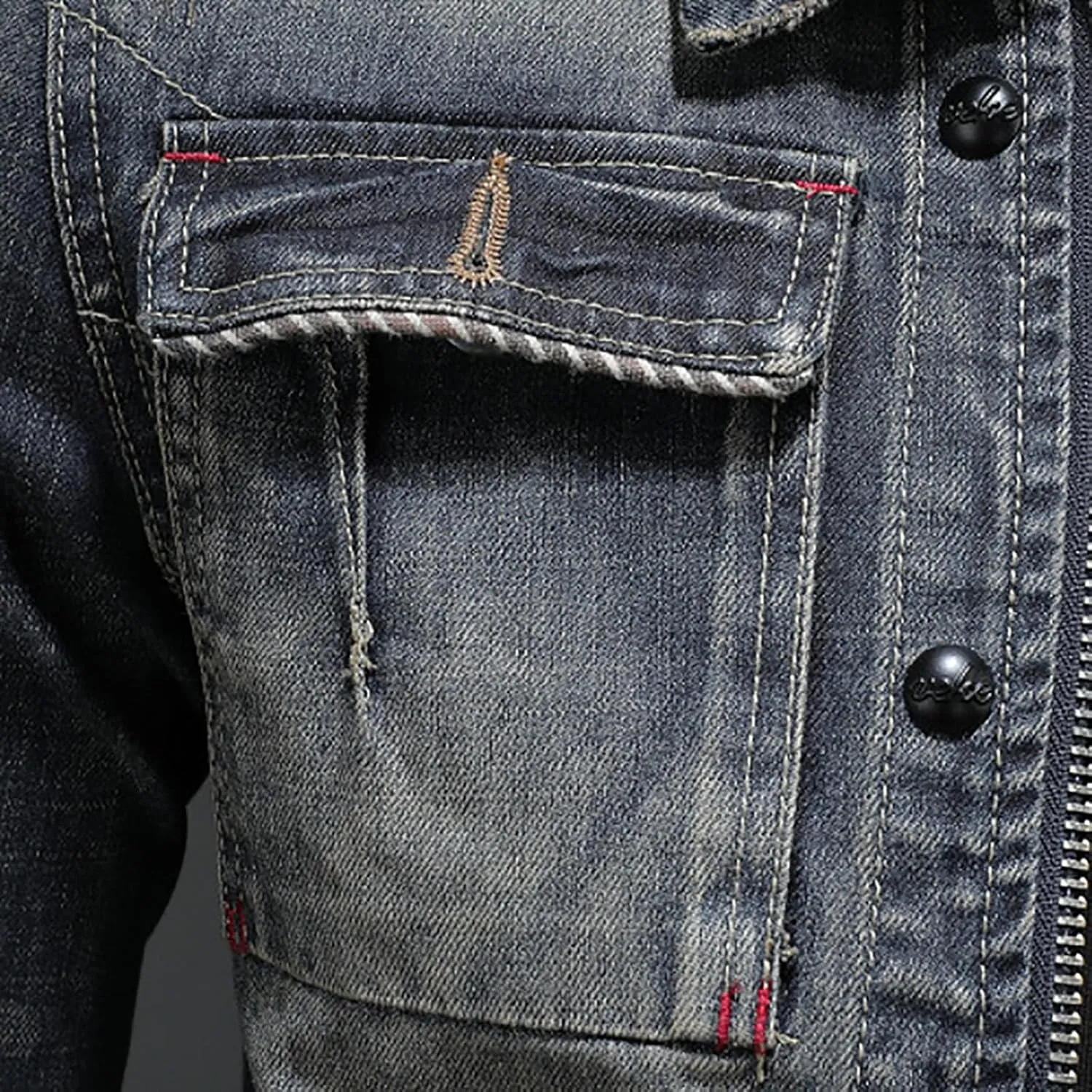 Men's Denim Jacket Fashion Punk Style Hipster Streetwear Coat Zip Pocket Stand Collar Plus Size Cargo Outwear Tops