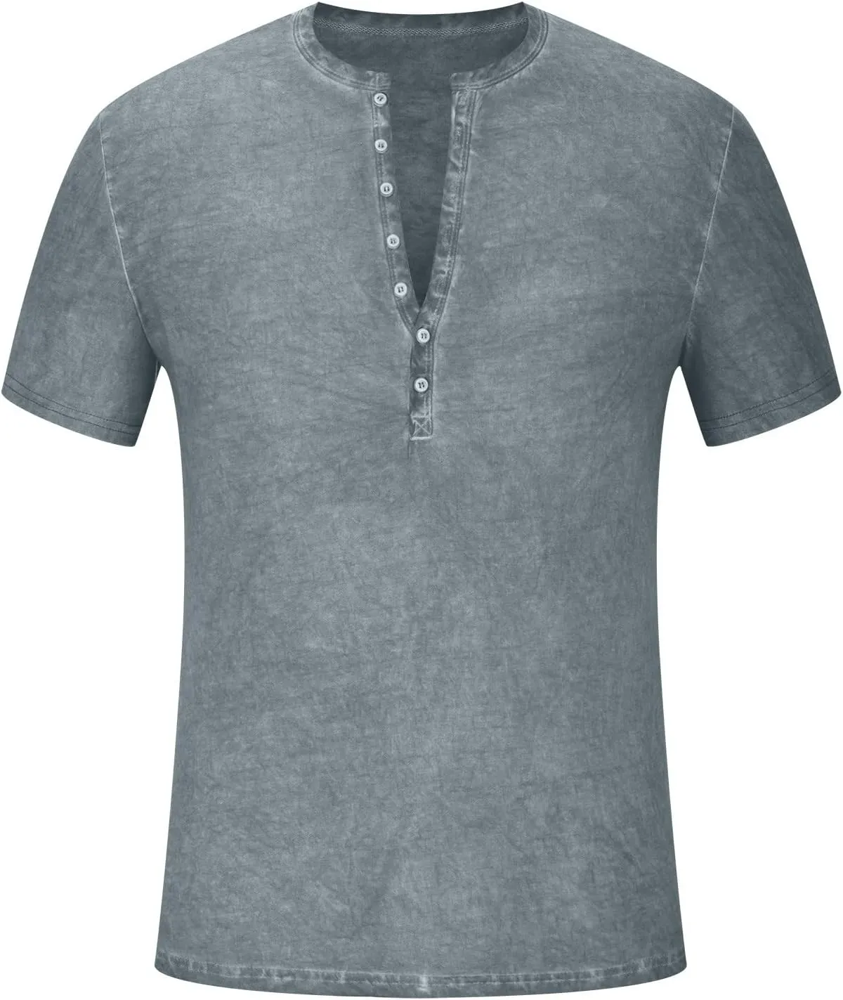 Men's Distressed Henley Shirts Button Up V-Neck T-Shirts Short Sleeve Tops Comfy Tees Summer Casual Pullover Vintage Blouse