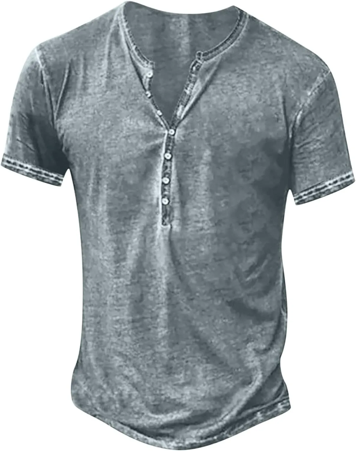 Men's Distressed Henley Shirts Button Up V-Neck T-Shirts Short Sleeve Tops Comfy Tees Summer Casual Pullover Vintage Blouse