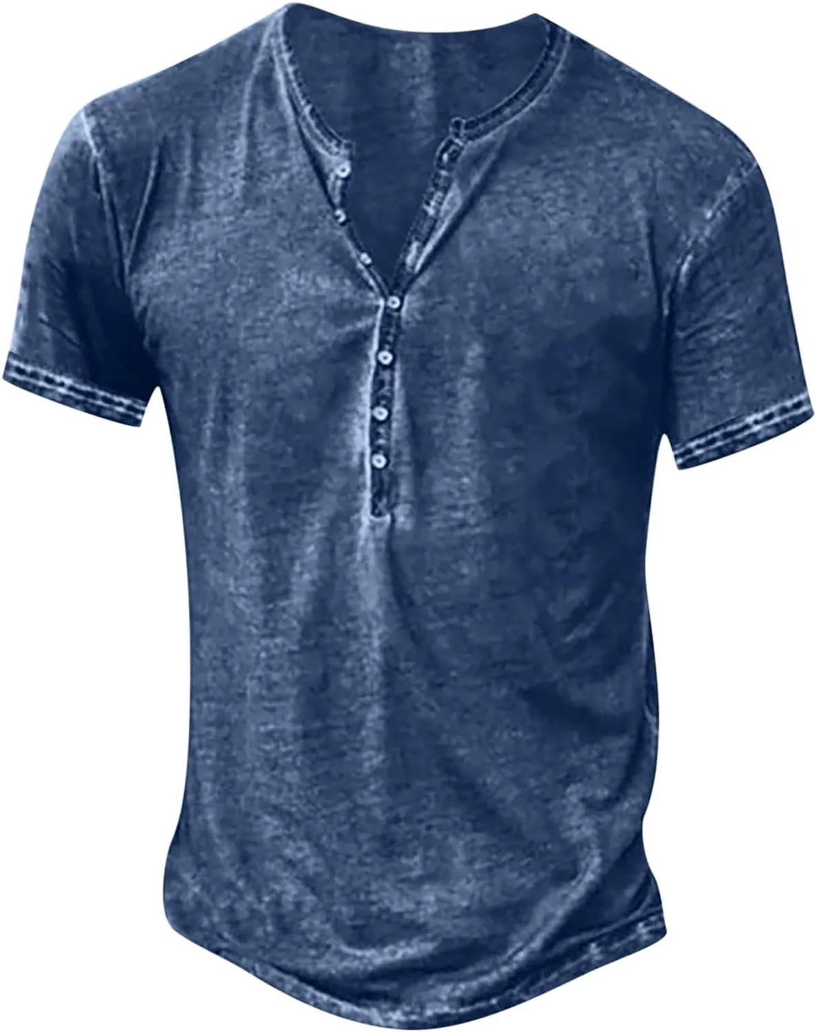 Men's Distressed Henley Shirts Button Up V-Neck T-Shirts Short Sleeve Tops Comfy Tees Summer Casual Pullover Vintage Blouse