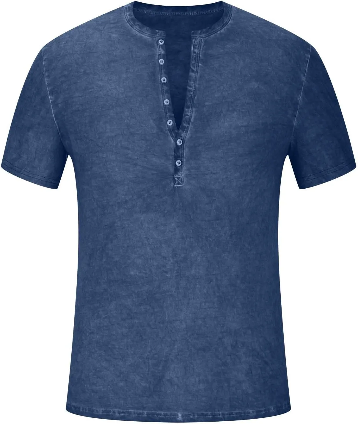 Men's Distressed Henley Shirts Button Up V-Neck T-Shirts Short Sleeve Tops Comfy Tees Summer Casual Pullover Vintage Blouse