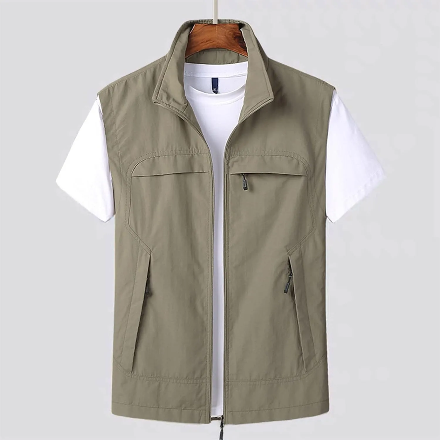 Mens Full-Zip Lightweight Softshell Vest Quick Dry Outdoor Casual Multi Pocket Fishing Vests Jacket for Hiking Golf