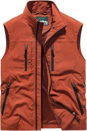 Men's Full Zip Sleeveless Quick Dry Jacket Casual Outdoor Vest Outerwear Multi Pockets Fishing Vests for Sport Golf