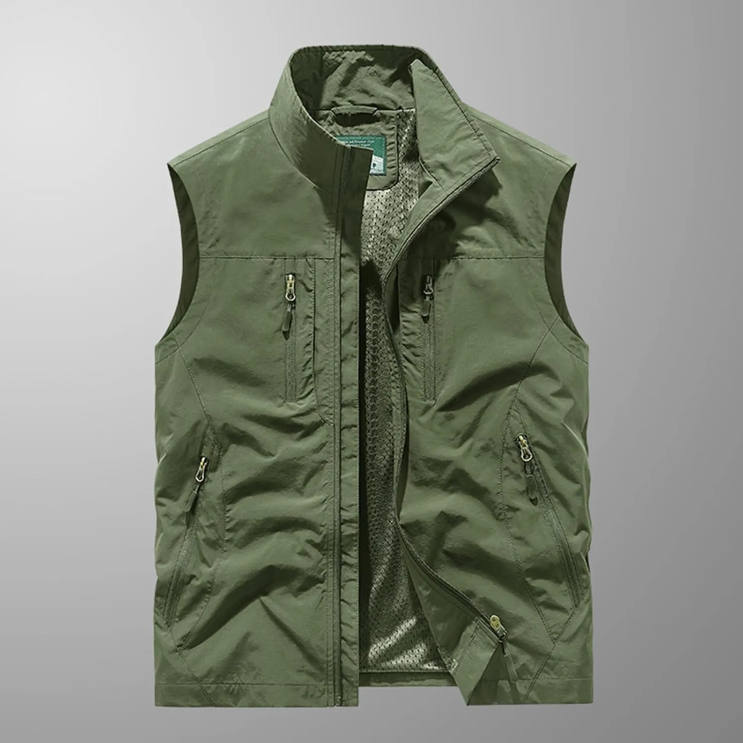 Men's Full Zip Sleeveless Quick Dry Jacket Casual Outdoor Vest Outerwear Multi Pockets Fishing Vests for Sport Golf