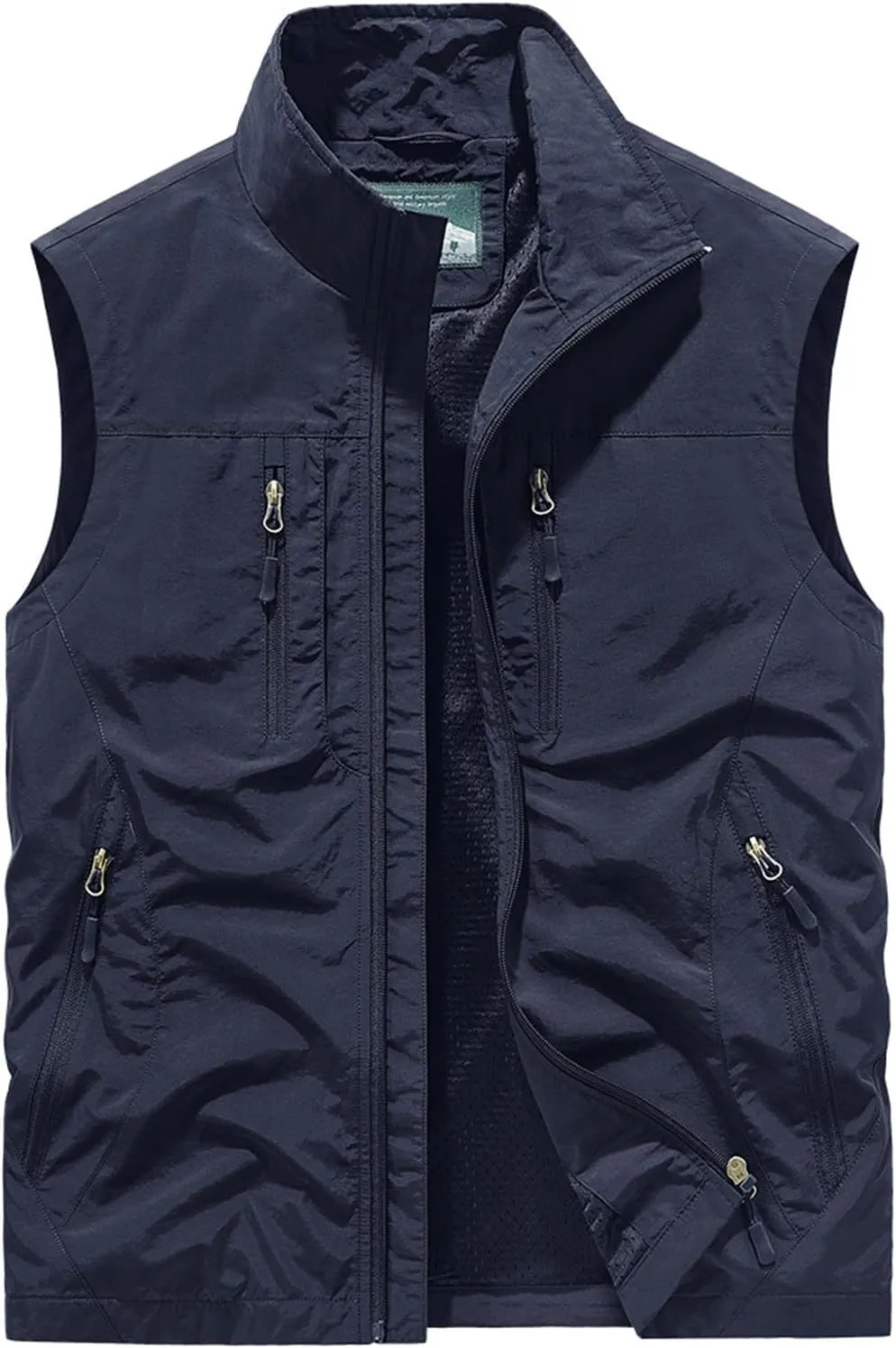 Men's Full Zip Sleeveless Quick Dry Jacket Casual Outdoor Vest Outerwear Multi Pockets Fishing Vests for Sport Golf