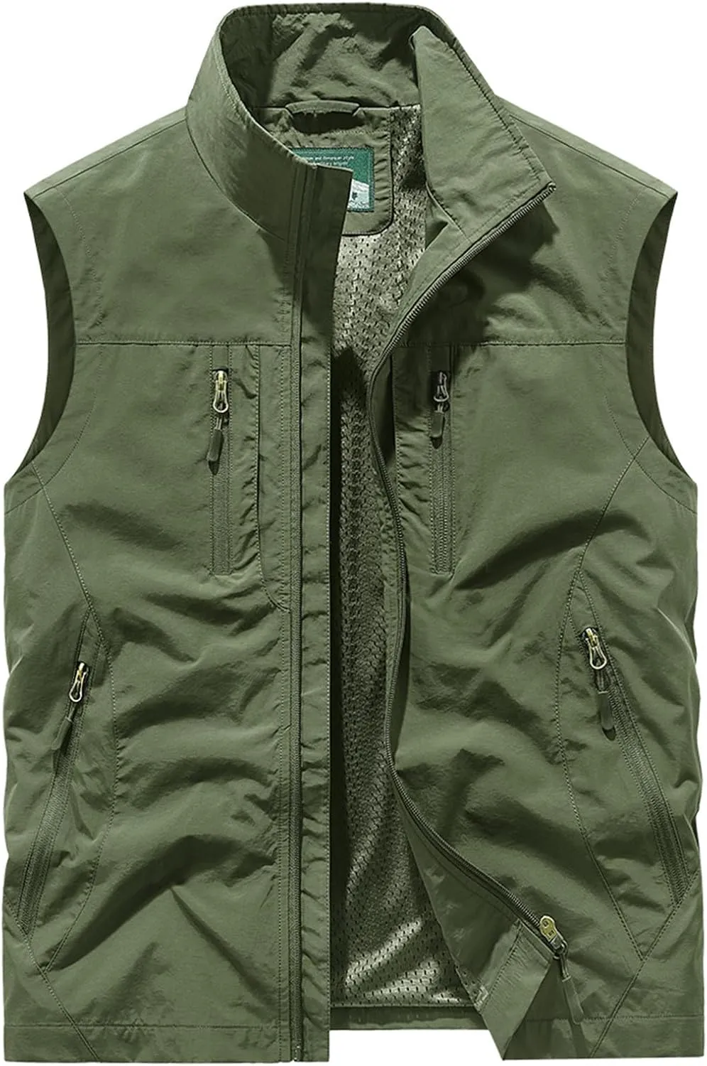 Men's Full Zip Sleeveless Quick Dry Jacket Casual Outdoor Vest Outerwear Multi Pockets Fishing Vests for Sport Golf