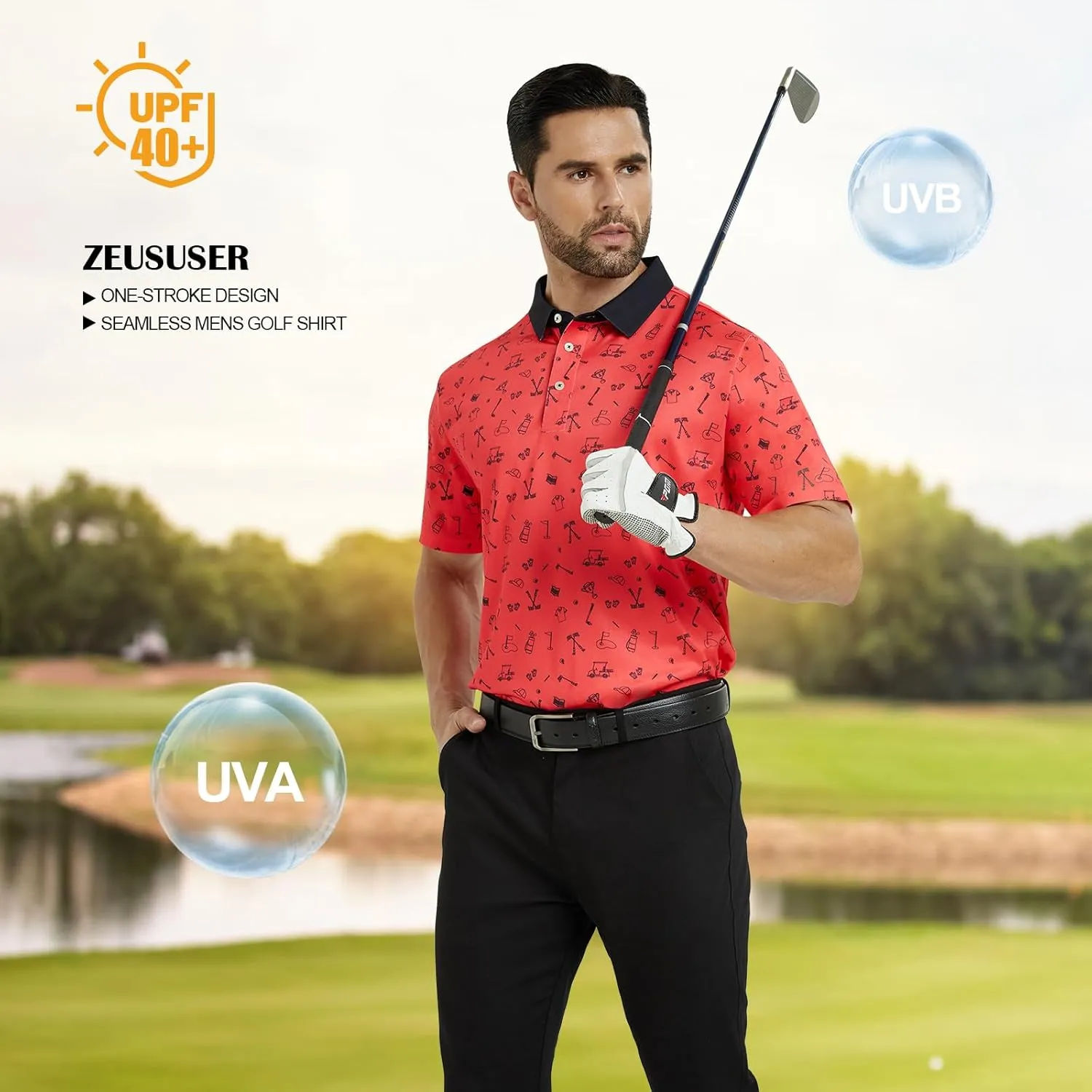 Mens Golf Shirt Seamless Mens Polo Shirts Fashion Print Mens Golf Polo Short Sleeve Dry Fit Golf Shirts for Men