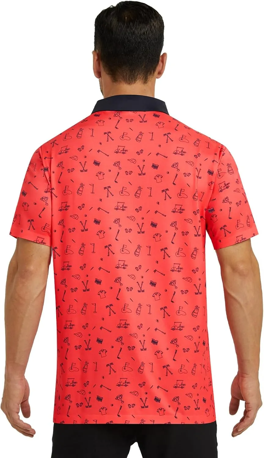 Mens Golf Shirt Seamless Mens Polo Shirts Fashion Print Mens Golf Polo Short Sleeve Dry Fit Golf Shirts for Men