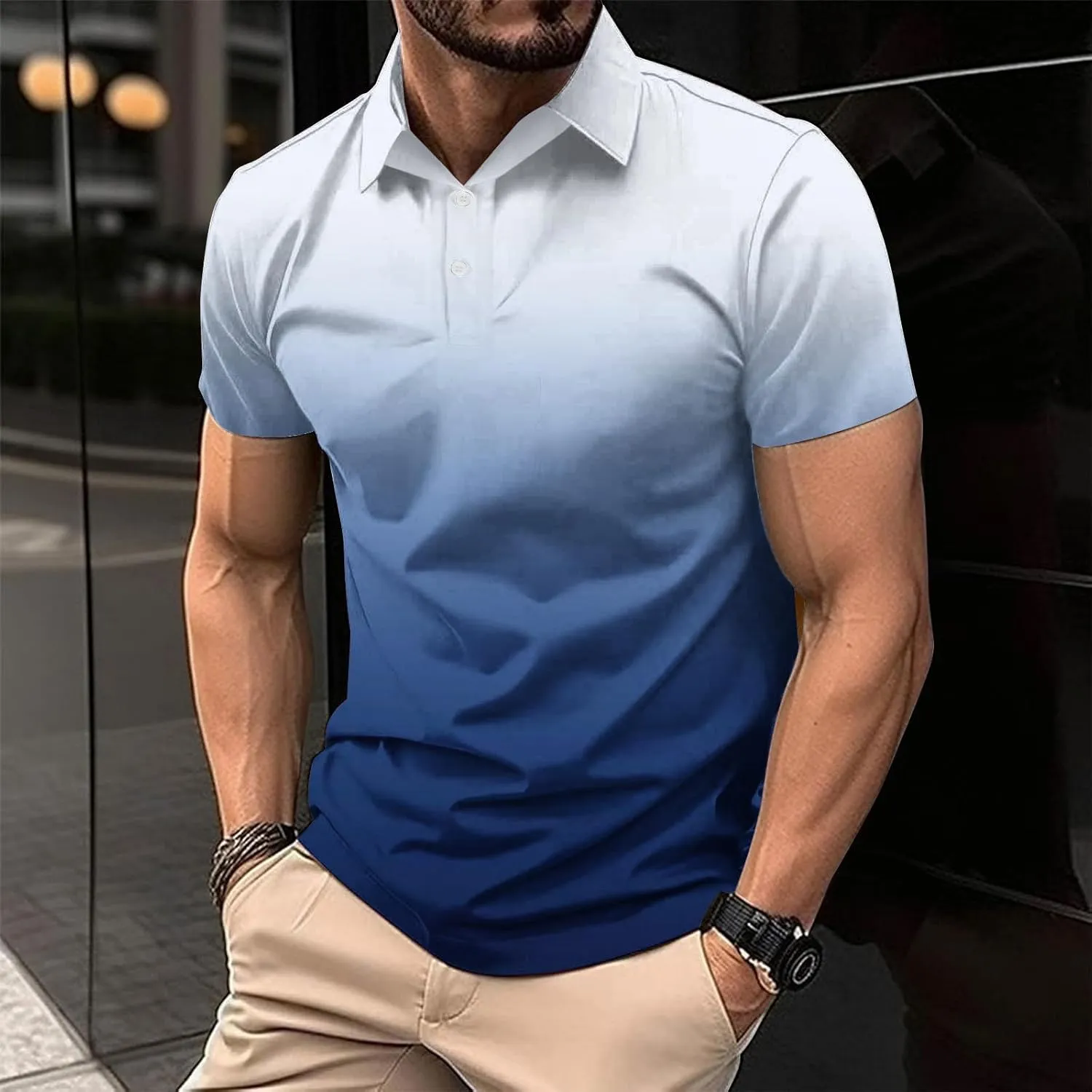 Mens Golf Shirts Quick Dry Short Sleeve Shirt 1/4 Button Down Shirts Lapel Casual T Shirt Moisture Wicking T-Shirt