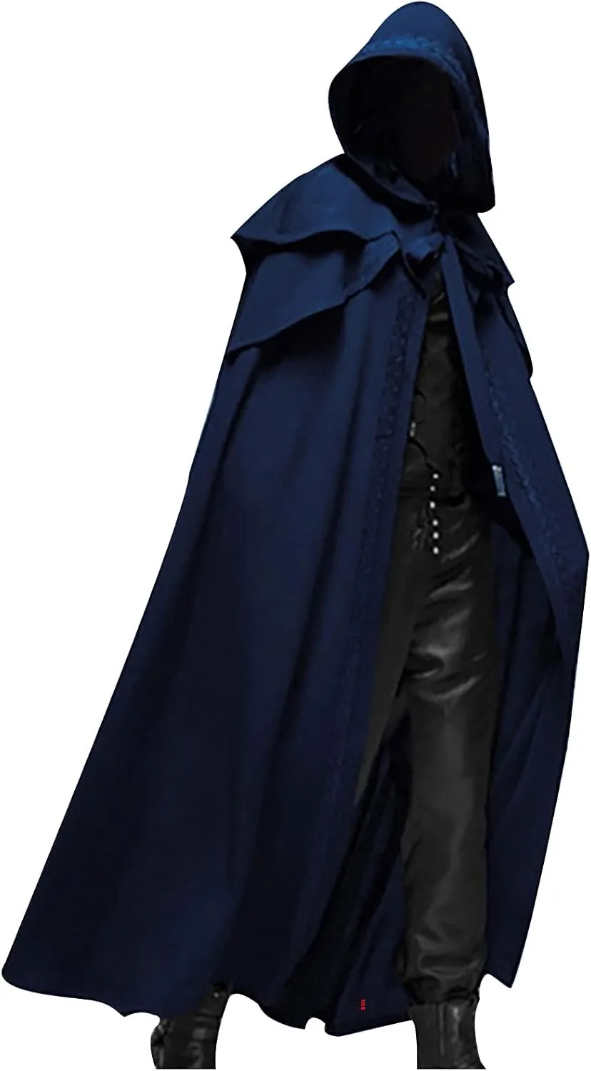 Men's Halloween Hooded Cloak Full Length Cape Costume Fashion Casual Party Stage Retro Gothic Solid Cosplay Tops