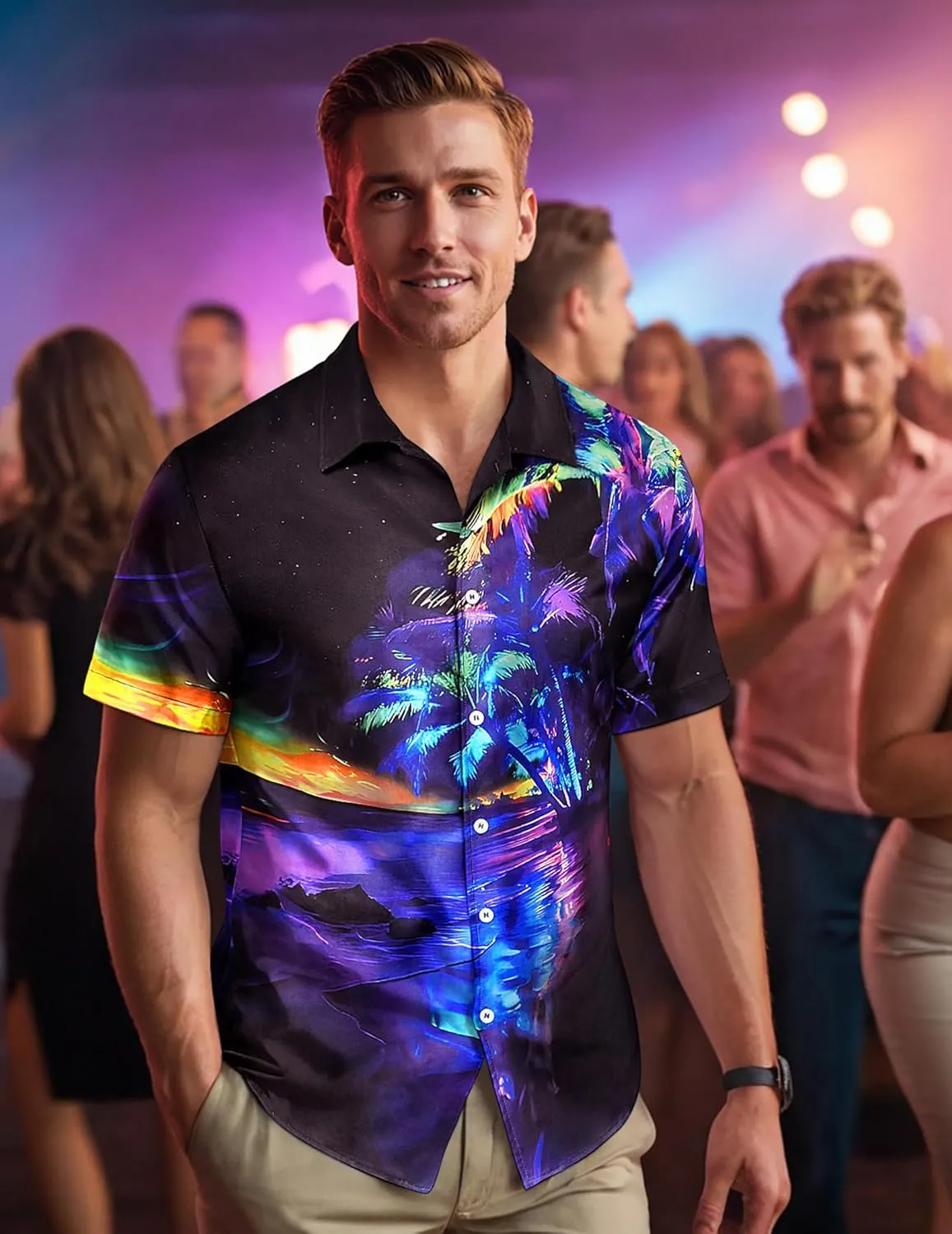 Men's Hawaiian Printed Short Sleeve Shirts Tropical Floral Button Down Aloha Holiday Shirt Vacation Casual Beach Clothings