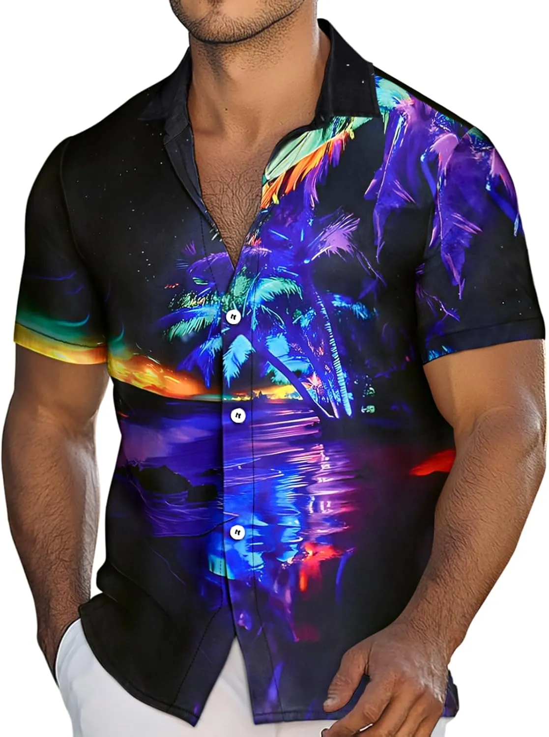 Men's Hawaiian Printed Short Sleeve Shirts Tropical Floral Button Down Aloha Holiday Shirt Vacation Casual Beach Clothings