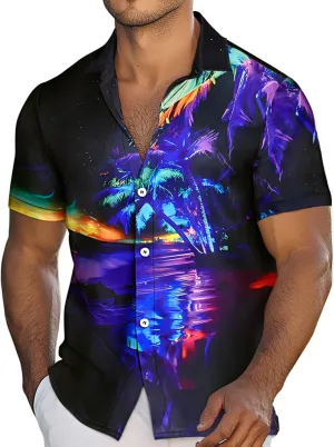 Men's Hawaiian Printed Short Sleeve Shirts Tropical Floral Button Down Aloha Holiday Shirt Vacation Casual Beach Clothings