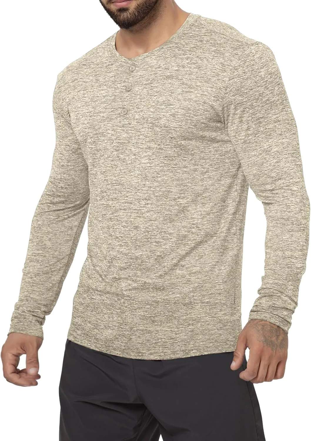 Mens Henley Shirt Dry Fit Tech 3 Button T Slim Fit Quick Dry Gym Tshirt Long Sleeve Lightweight Basic Casual Tee