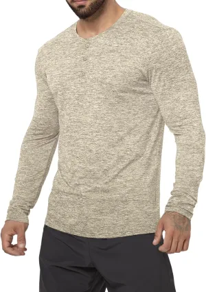Mens Henley Shirt Dry Fit Tech 3 Button T Slim Fit Quick Dry Gym Tshirt Long Sleeve Lightweight Basic Casual Tee