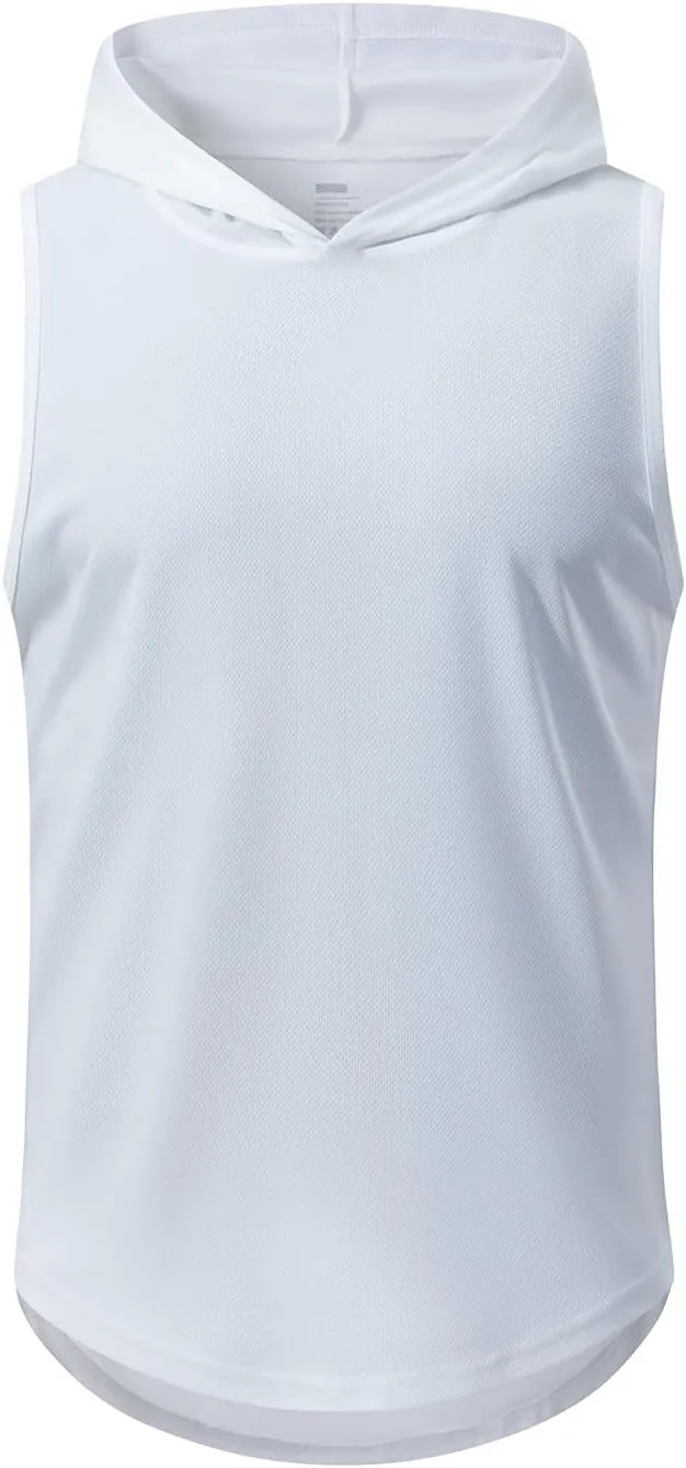 Mens Hooded Tank Tops Summer Running Vests Quick Dry Tanks Sleeveless Hoodie Workout Vest Breathable Fitness Activewear