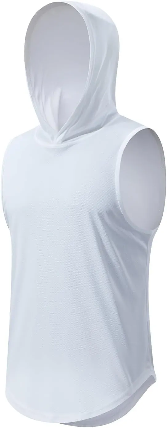 Mens Hooded Tank Tops Summer Running Vests Quick Dry Tanks Sleeveless Hoodie Workout Vest Breathable Fitness Activewear
