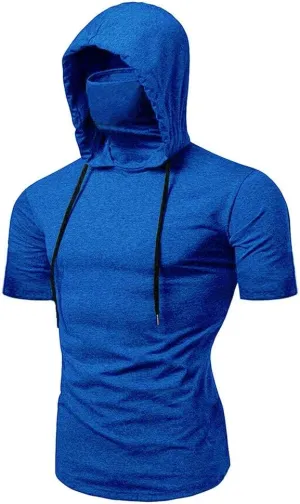 Mens Hoodie with Face_Mask Halloween Turtleneck Compression Top Quick Dry Baselayer Running Long Sleeve Sportwear