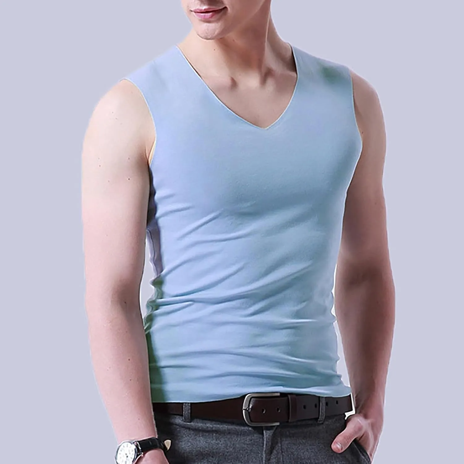 Mens Ice Silk Tank Tops V Neck Sleeveless Solid Traceless Breathable Quick Dry Bodybuilding Undershirts Workout Sport Shirts