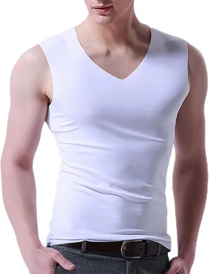 Mens Ice Silk Tank Tops V Neck Sleeveless Solid Traceless Breathable Quick Dry Bodybuilding Undershirts Workout Sport Shirts