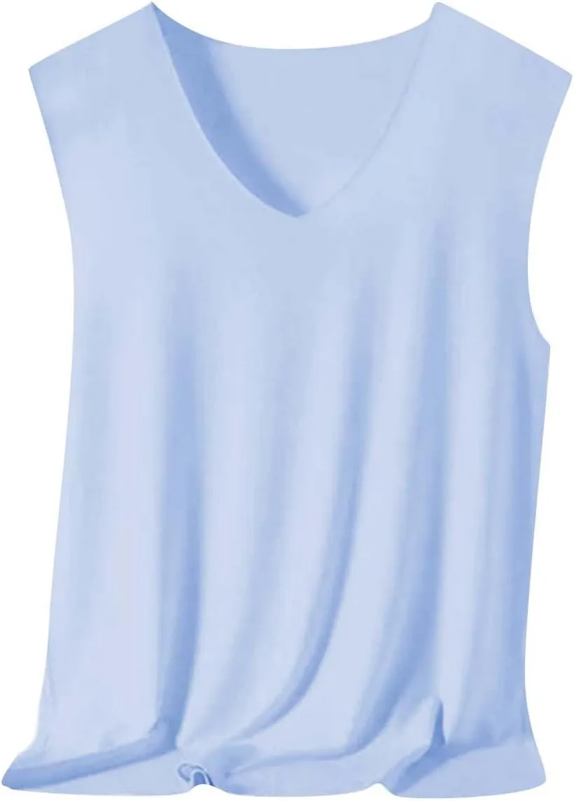 Mens Ice Silk Tank Tops V Neck Sleeveless Solid Traceless Breathable Quick Dry Bodybuilding Undershirts Workout Sport Shirts