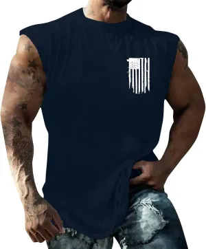 Mens Independence Day Tank Top Lightweight Quick Dry Soft Sleeveless Lapel Down Shirt Patriotic Casual Fitness Tops