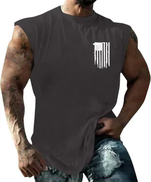 Mens Independence Day Tank Top Lightweight Quick Dry Soft Sleeveless Lapel Down Shirt Patriotic Casual Fitness Tops