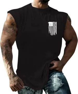 Mens Independence Day Tank Top Lightweight Quick Dry Soft Sleeveless Lapel Down Shirt Patriotic Casual Fitness Tops