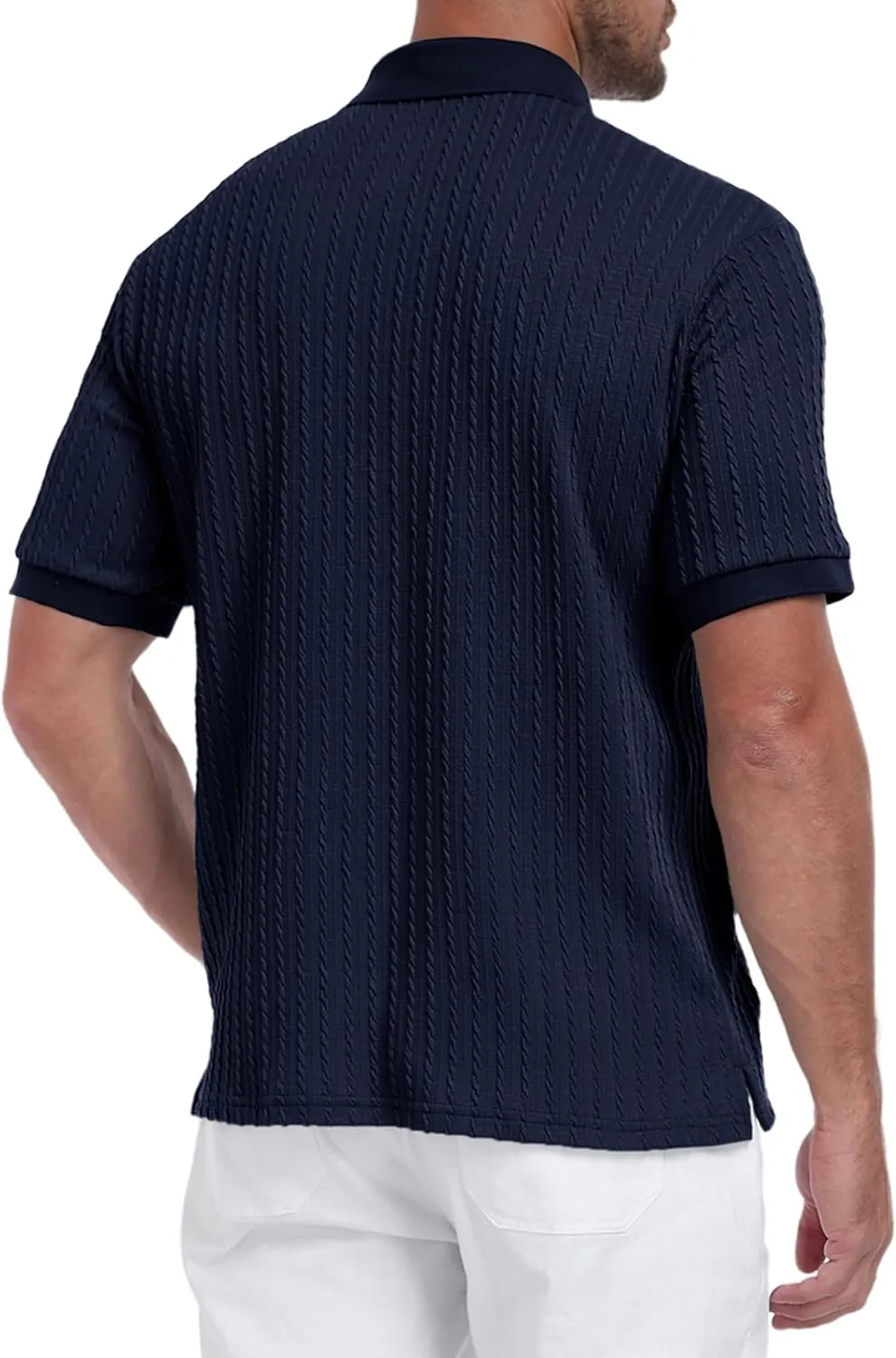 Mens Knit Polo Shirts Casual Stylish V Neck Short Sleeve Sweater Polo Knitted Textured Johnny Collar Tops Fashion 2025