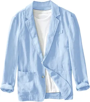Mens Lightweight Blazer Jacket Plus Size Breathable Thin Coats Button Down Loose Fit Casual Summer Cardigans Shirts