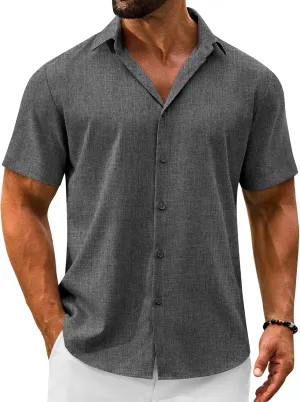 Men's Linen Shirts Short Sleeve Casual Button Down Shirts Summer Beach Wedding Vacation Cotton Tops