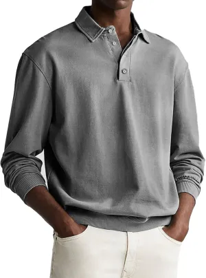 Mens Long Sleeve Casual Polo Shirts Quick Dry Outdoor Collared Golf Tee Tops Stretchy Solid Moisture Wicking Blouse
