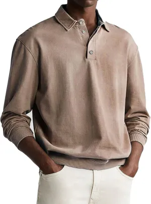 Mens Long Sleeve Casual Polo Shirts Quick Dry Outdoor Collared Golf Tee Tops Stretchy Solid Moisture Wicking Blouse